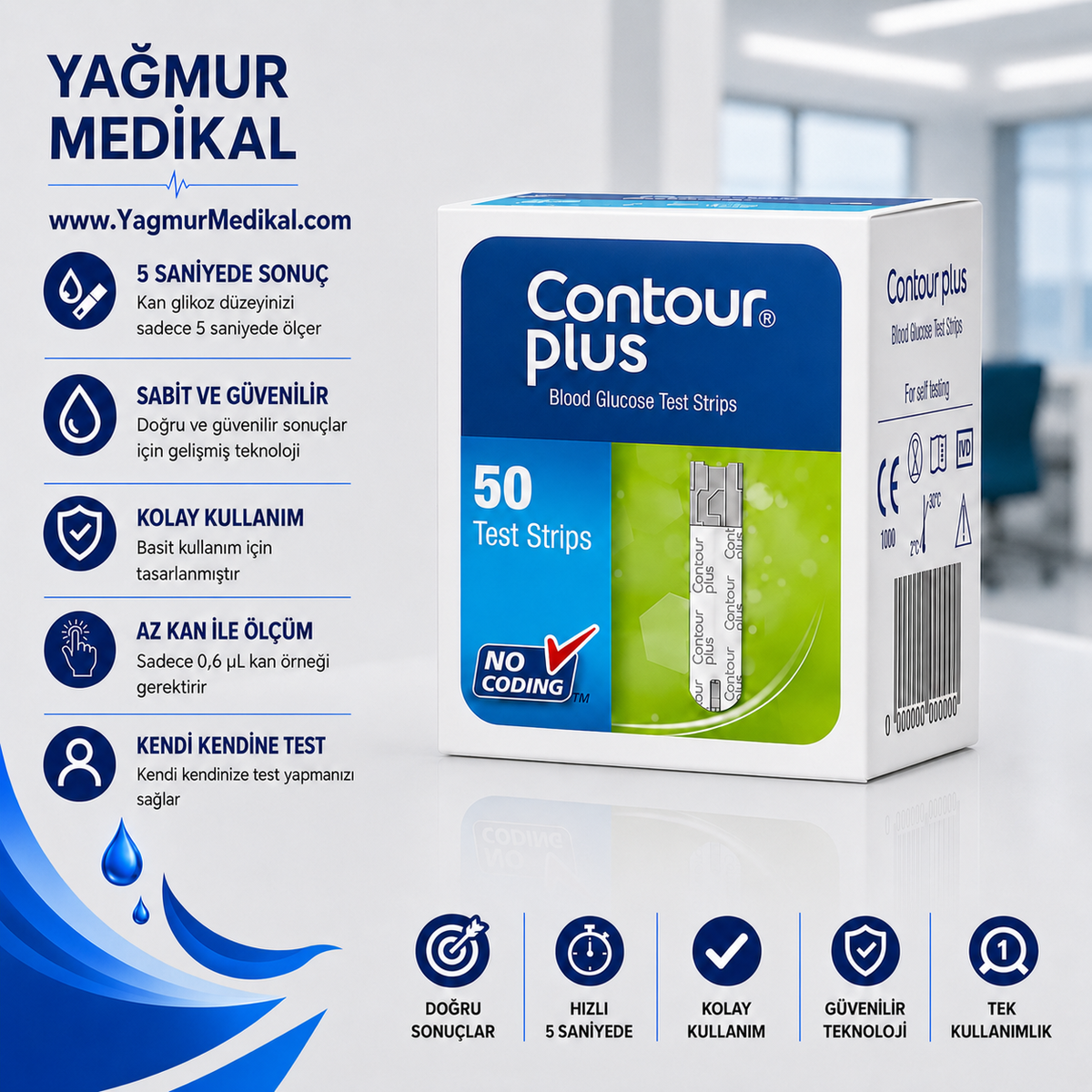 Contour Plus Kan Şekeri Ölçüm Stribi 50'li Paket (Bayer)