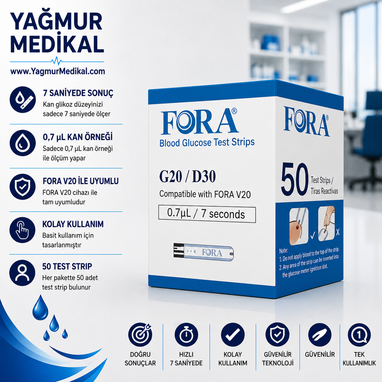 Fora G20/D30 Kan Şekeri Ölçüm Stribi 50'li Paket